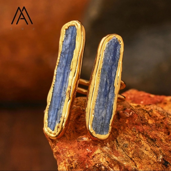 Blue Kayanite Gold Plated Natural Gem Ring - Picture 5 of 6